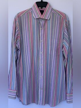 Tailorbyrd Men’s Multicolored Stripe Button‎ Up Shirt Long Sleeves Size Large
